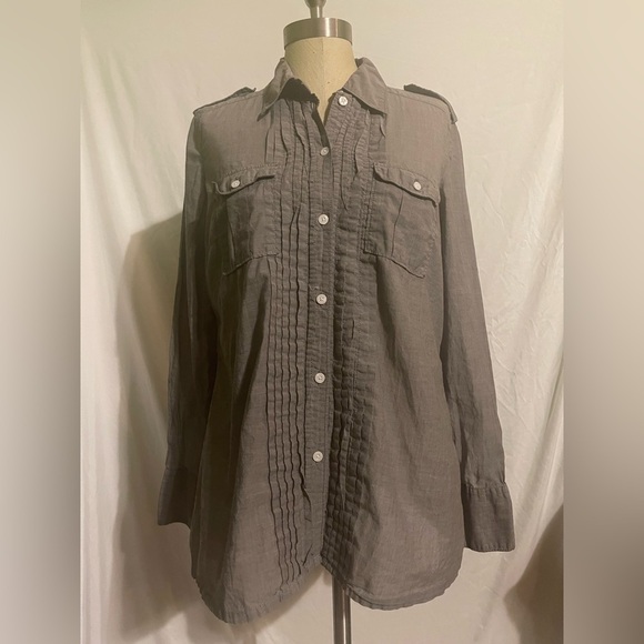 Esprit Women’s Gray Button Down Long Sleeve Shirt - Unique Stitching | Size 12 - Picture 1 of 9